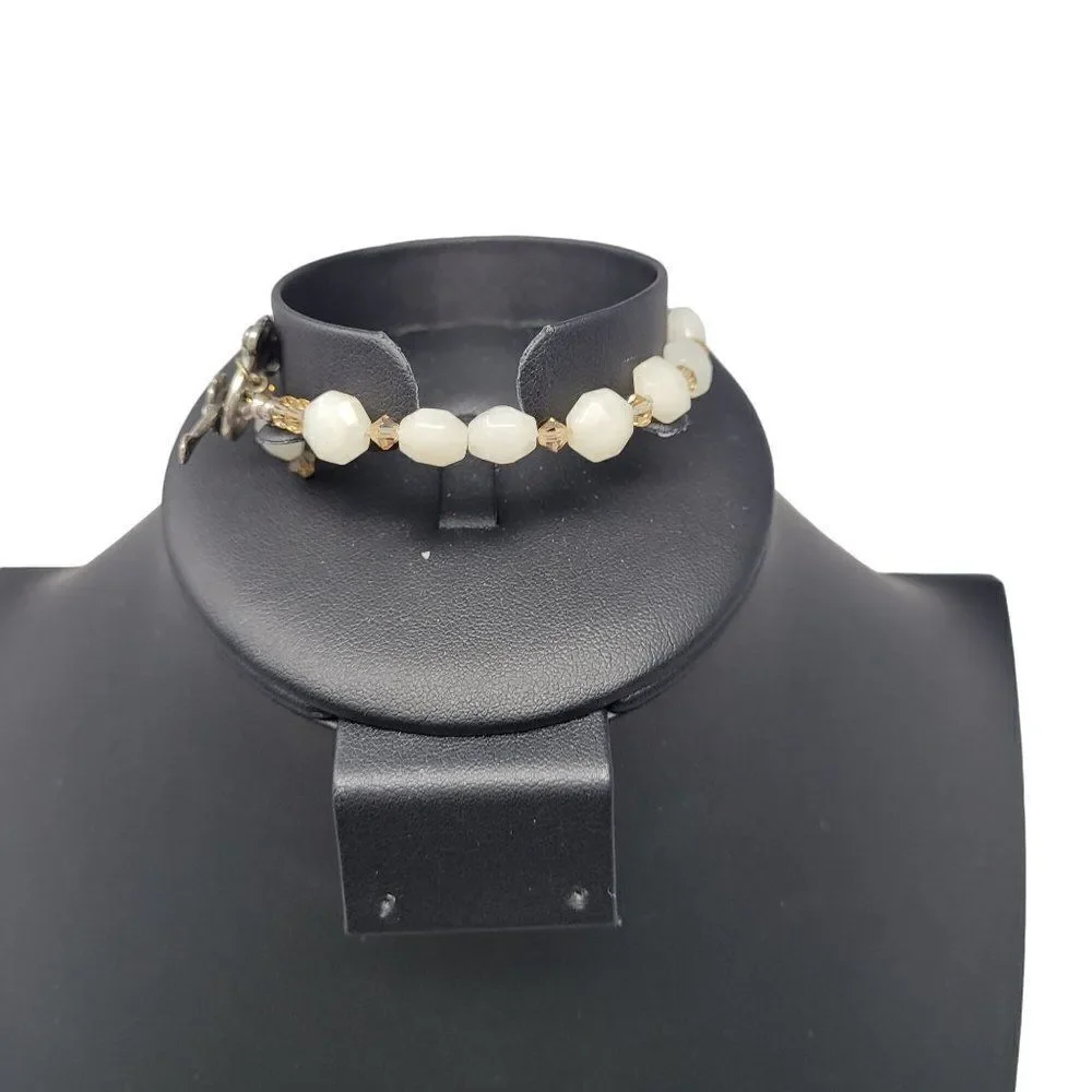 Artisan Handmade 925 Sterling Silver White Quartz Bicone Beaded Bracelet Healing